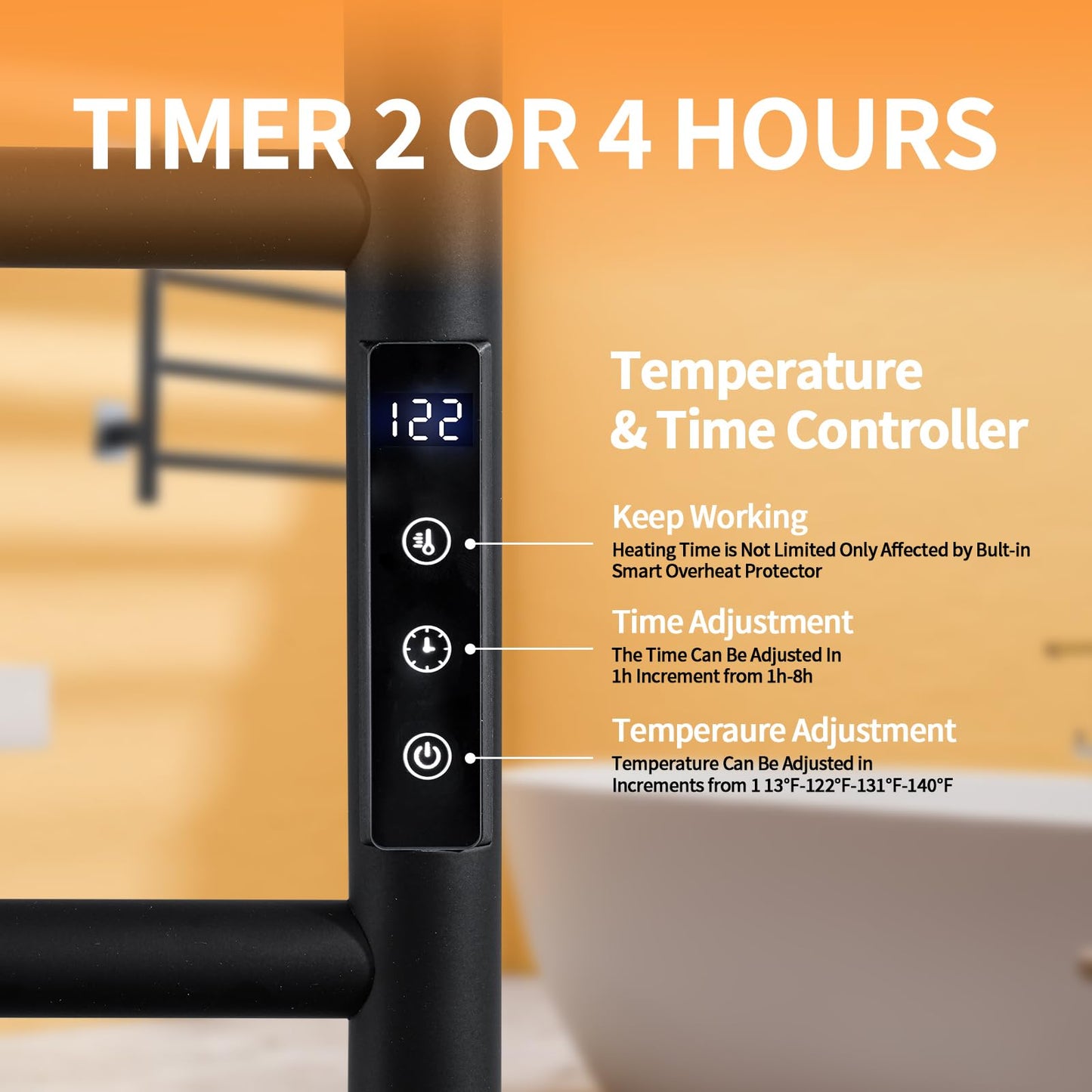 Heated Towel Racks,4 Bars Towel Warmer Rack for Bathroom, Wall Mounted Electric Towel Warmer with Timer, Plug-in/Hardwired Towel Dryer Rack Matte Black