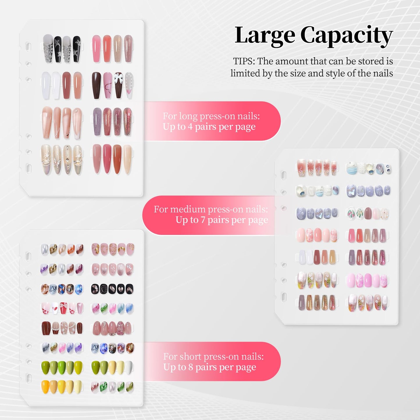 ASTONFOG Press On Nail Storage Organizer Binder with 8 Insert Pages - A5 Size & Double Sized Tapes, Press on Nails Display Storage Book, Reusable Fake Nail Swatch Collecting Book (Black)