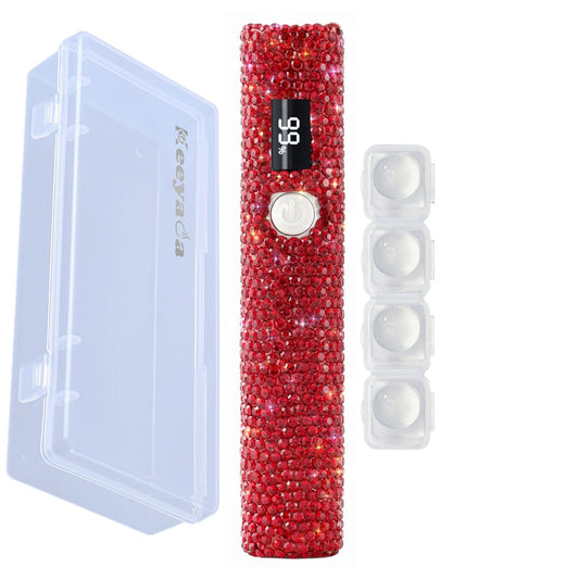 keeyada Handheld UV Nail Lamp with Sparkly Rhinestones, 3W Portable LED Nail Lamp, Wireless Rechargeable USB Nail Dryer with Silicone Stamper, LCD Display, Ideal for Home DIY Manicures (Red)