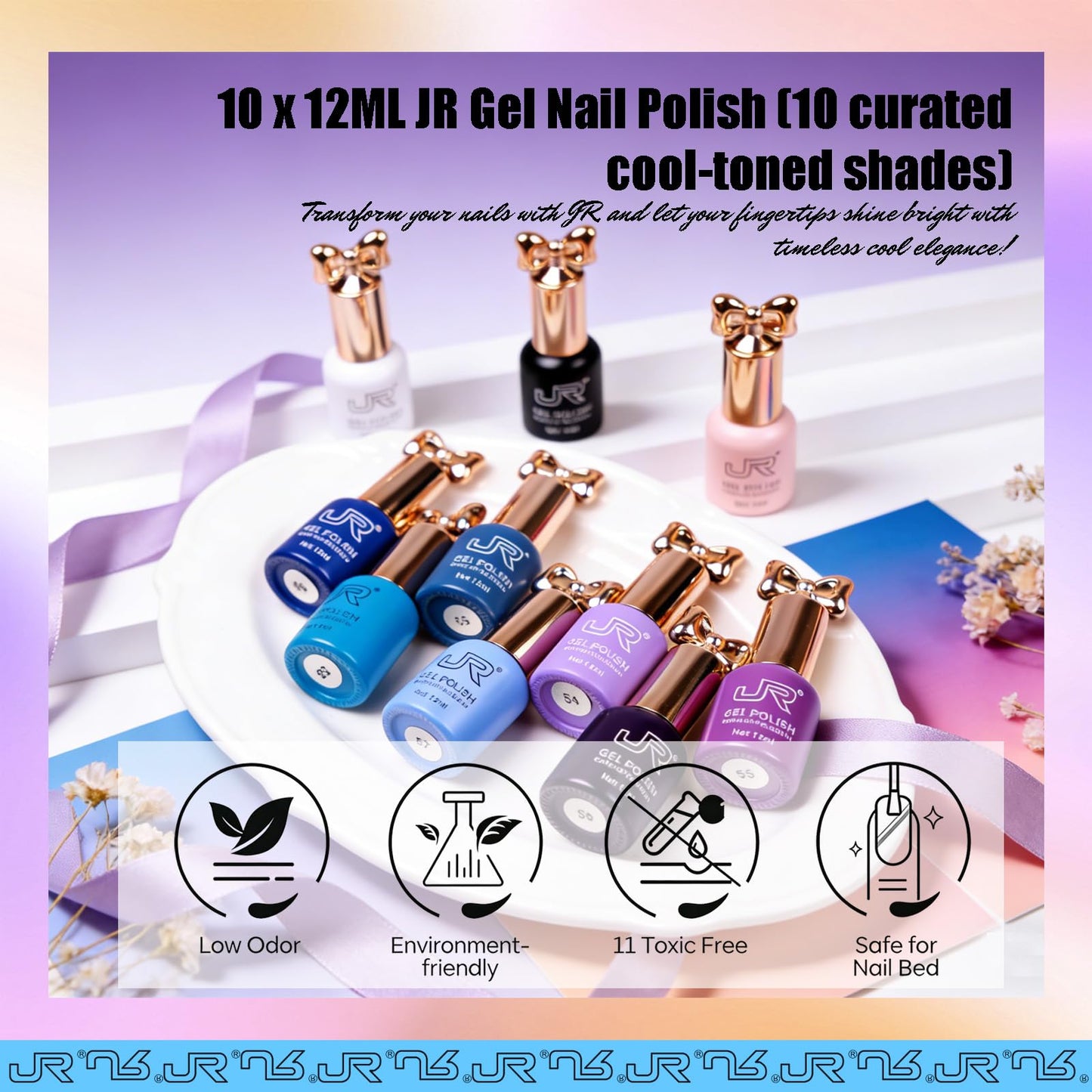 JR 10pcs 12ml Gel Nail Polish Set Blue Purple Gel Polish Set Semi Cured Long Lasting Vegan Chip-Resistant Soak off Nail Polish Gel Purple Gel Polish Gifts for Women F