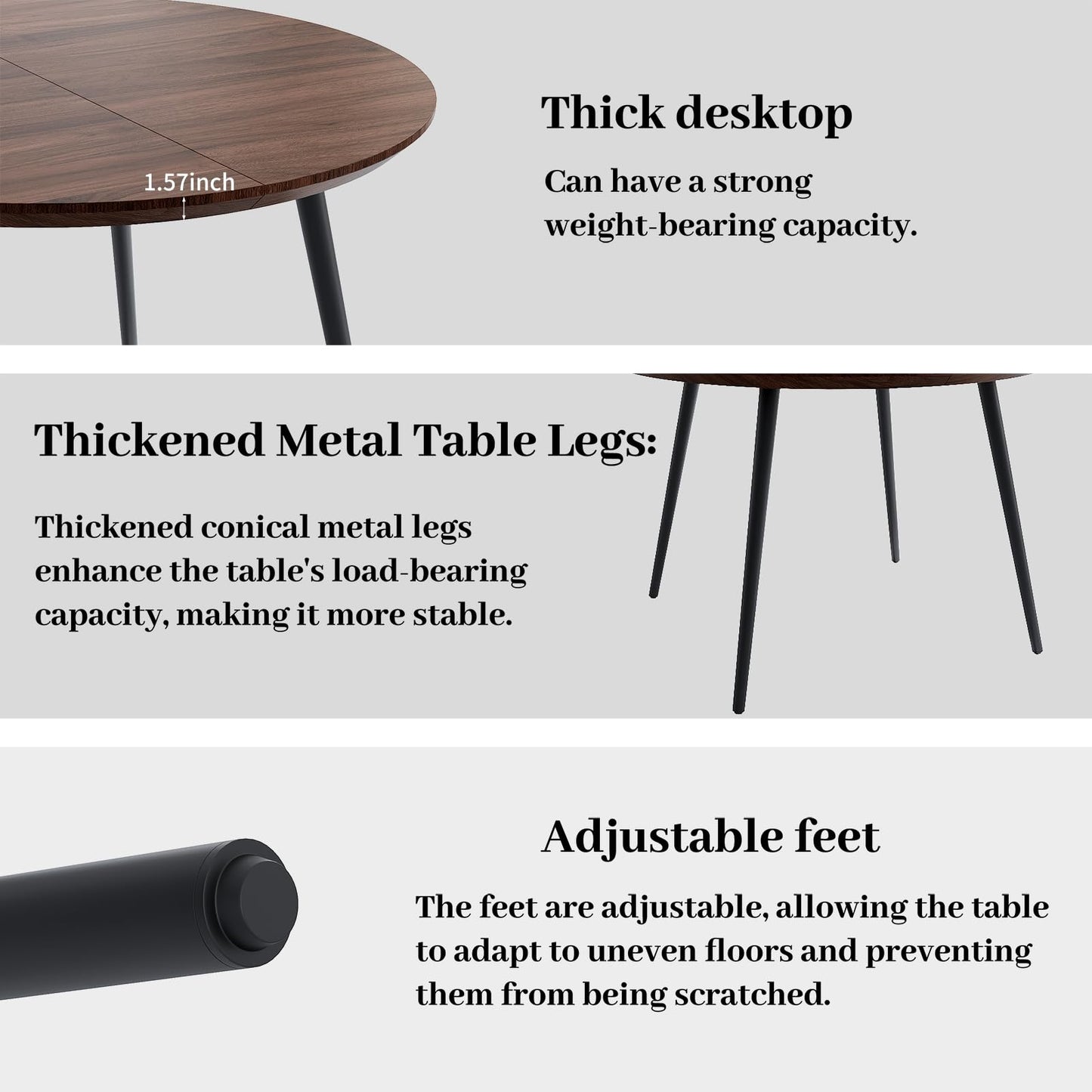 HIPIHOM 43.3"-59.1" Extendable Round Dining Table Set for 6, Mid Century Modern Wooden Round Table, Leisure Coffee Table,w/ 6 PU Leather Chairs