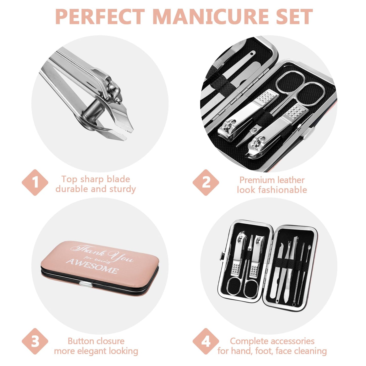 Therwen 24 Sets Mother's Day Gift Manicure Set Stainless Steel Nail Clippers 8 in 1 Grooming Nail Kit Employee Appreciation Gift Professional Pedicure Tool for Women Coworker Personal Care(Pink)