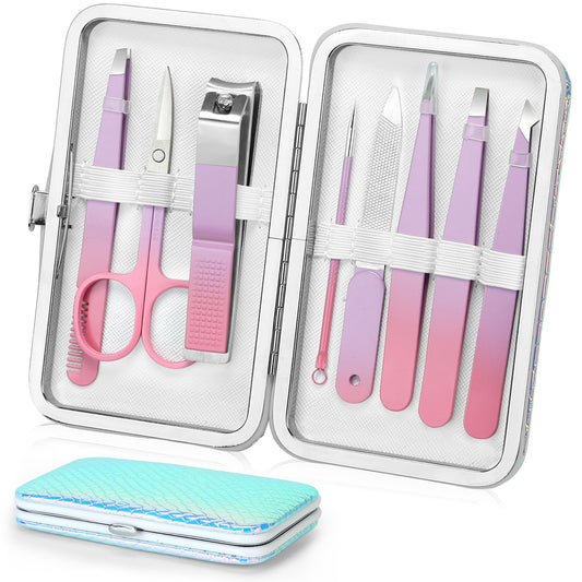 Tweezer Set, Precision Tweezers Kit for Eyebrow Facial Hair Splinter and Ingrown Hair,Travel Tweezers and Nail Clipper Set with Nail Clippers Scissor Maniucre Nail Grooming Kit Gift for Women