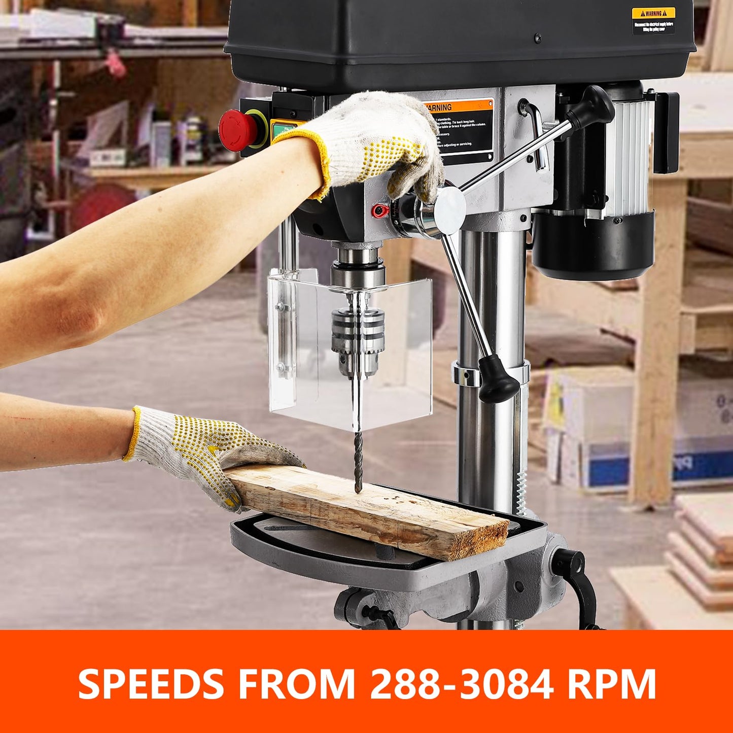 13 in Floor Drill Press, 7.5 Amp 120V Pure Copper Motor with Swing-away Safety Guard, 288-3084 RPM Variable Speed, 0-45°Tilting Worktable, Tabletop Drilling Machine for Wood Metal