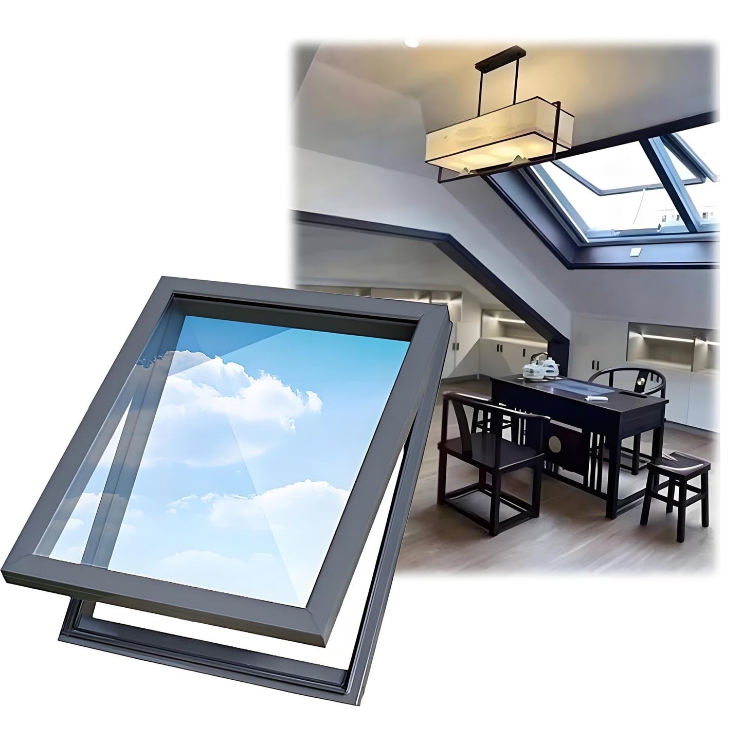 Auoriflex Skylight Windows for House Roof with Double Layer Tempered Glass, Roof Lighting Well Window for Indoor Attic, Aluminium Window Cover for Garage/Basement/Loft/Dark Room(27x14)