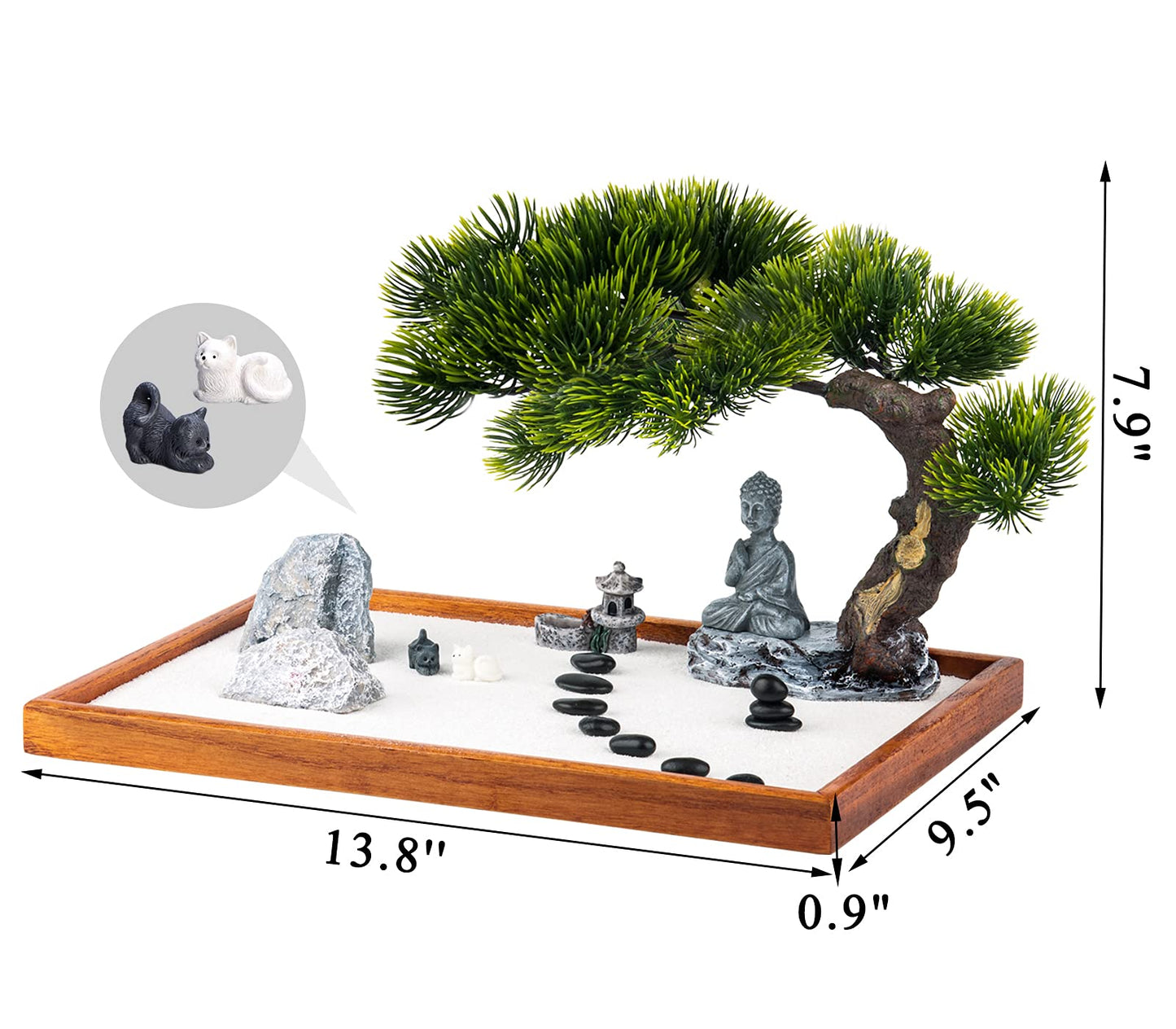 dgudgu Zen Garden Kit - Mini Jardin Zen Garden for Desk with Buddha Shape Accessories, 14 x 10 inch