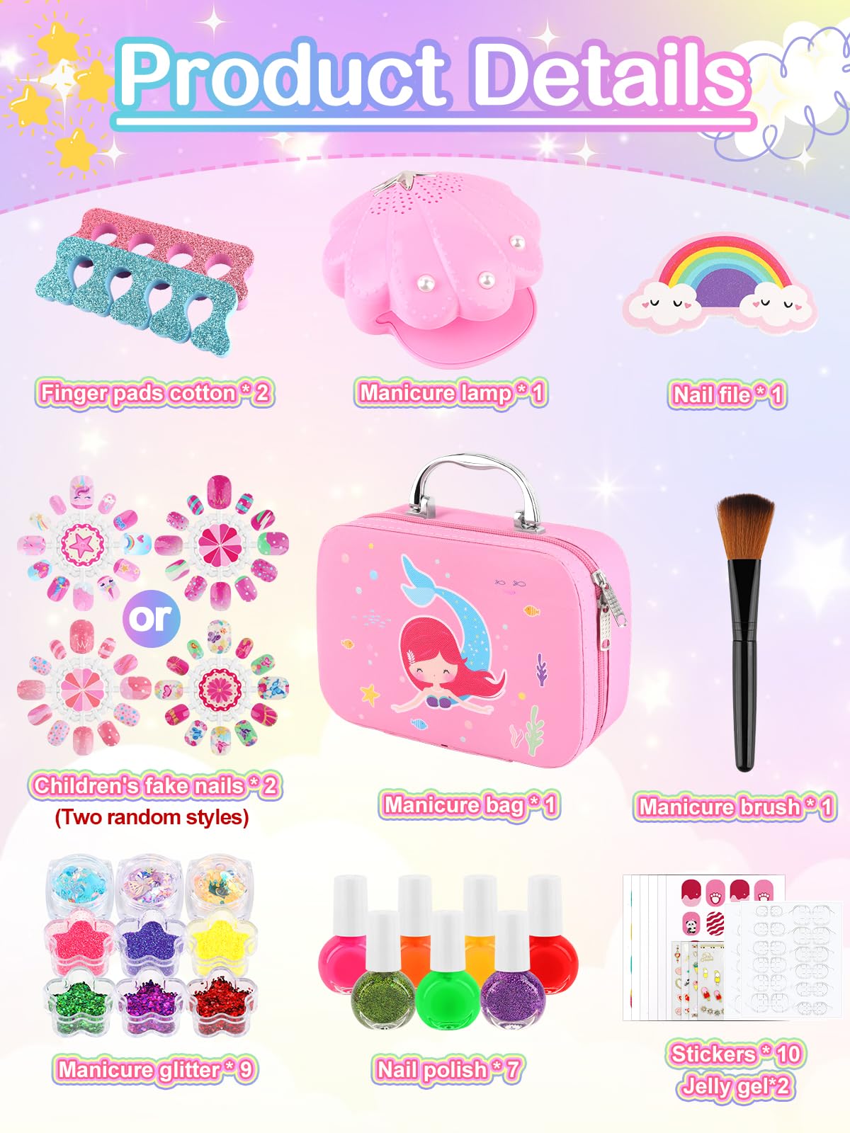 EBANKU 36Pcs Kids Nail Polish Set for Girls, Nail Art Kit for Kids Ages 7-12, All-in-One Nail Salon with Nail Dryer & Press On False Nails,DIY Decorative,Non-Toxic Polish,Stickers
