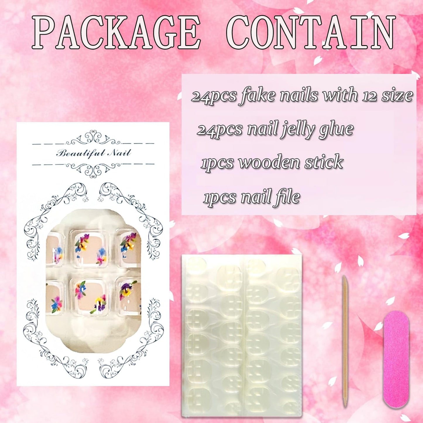 FIEONCIY Press on Toenails with Designs Acrylic Fake Nails for Toe Artificial False Nails with Charms Glue on Toe Nails for Spring Summer Stick on Toenails for Women Girls(JY168)