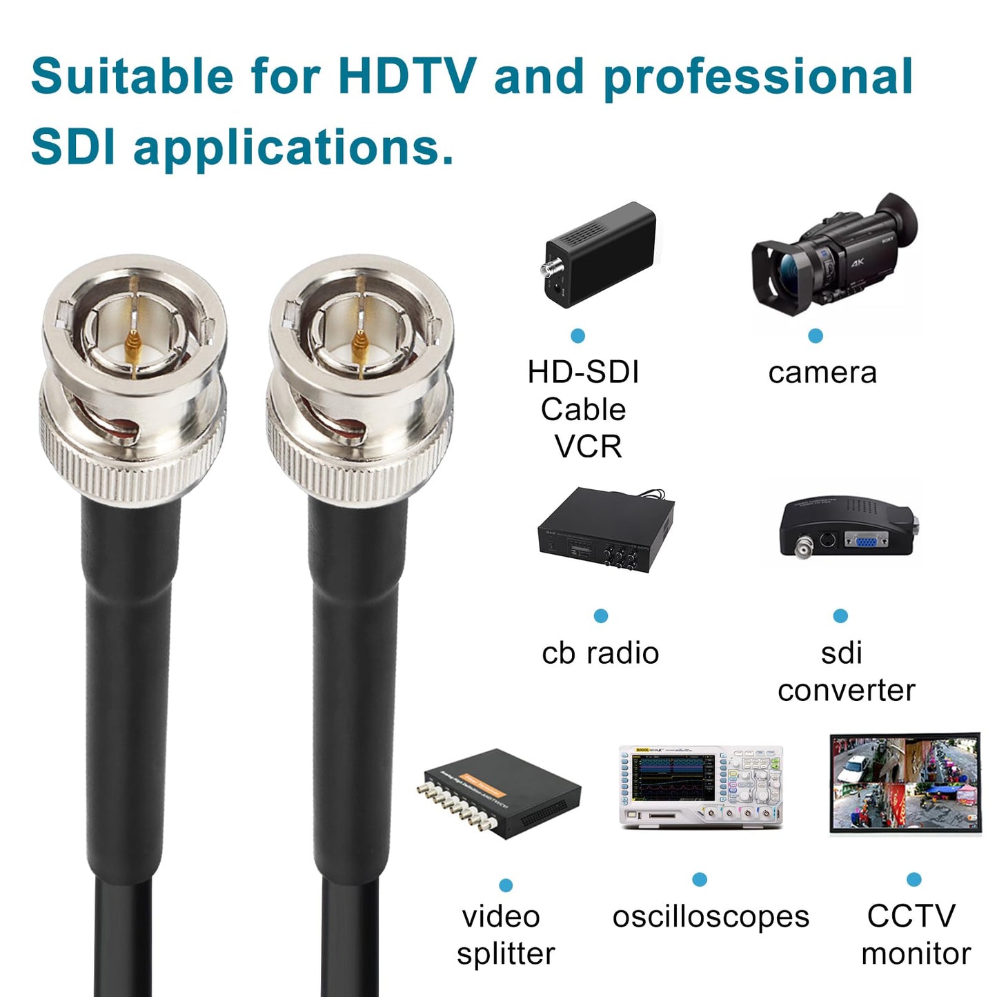 XRDS -RF 12G SDI Cable 1FT 2PCS, SDI Video Cables 3G/6G/12G 75ohm BNC Male Cable Supports HD-SDI/3G/6G-SDI/4K/8K for Video Security Camera SDI Converter