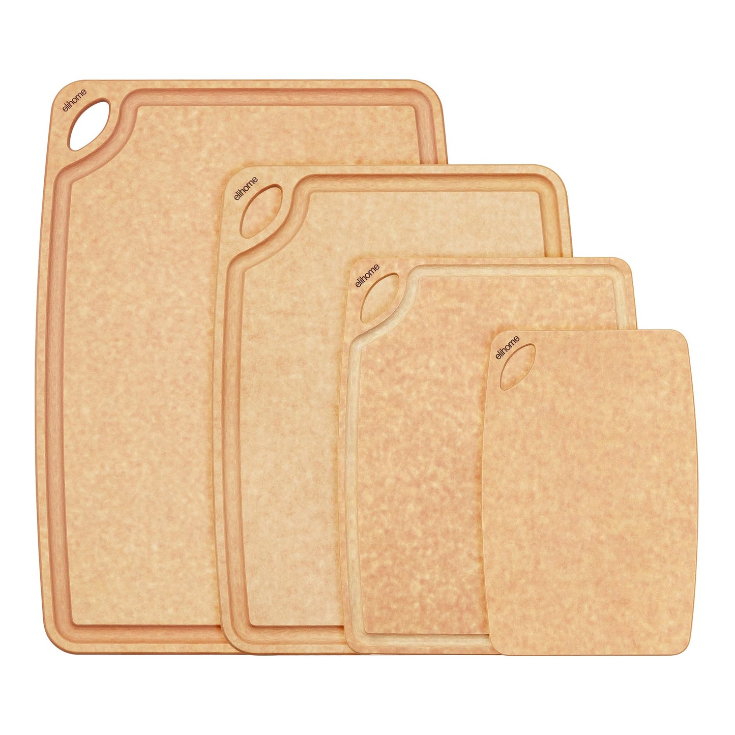 Elihome Classic Series 4-in-1 Cutting Board Set for Kitchen, Natural Wood Fiber Composite, Dishwasher Safe, Eco-Friendly, Juice Grooves with Easy Grip Handles,Non Porous, BPA Free, Made in USA