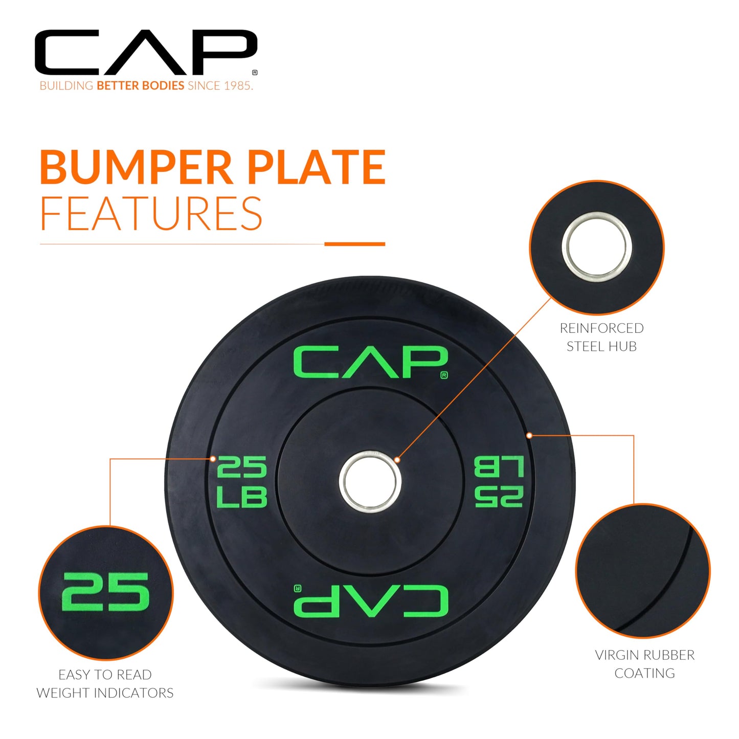 CAP Barbell 160 LB Economy Olympic Bumper Plate Set with Color Logo | Black