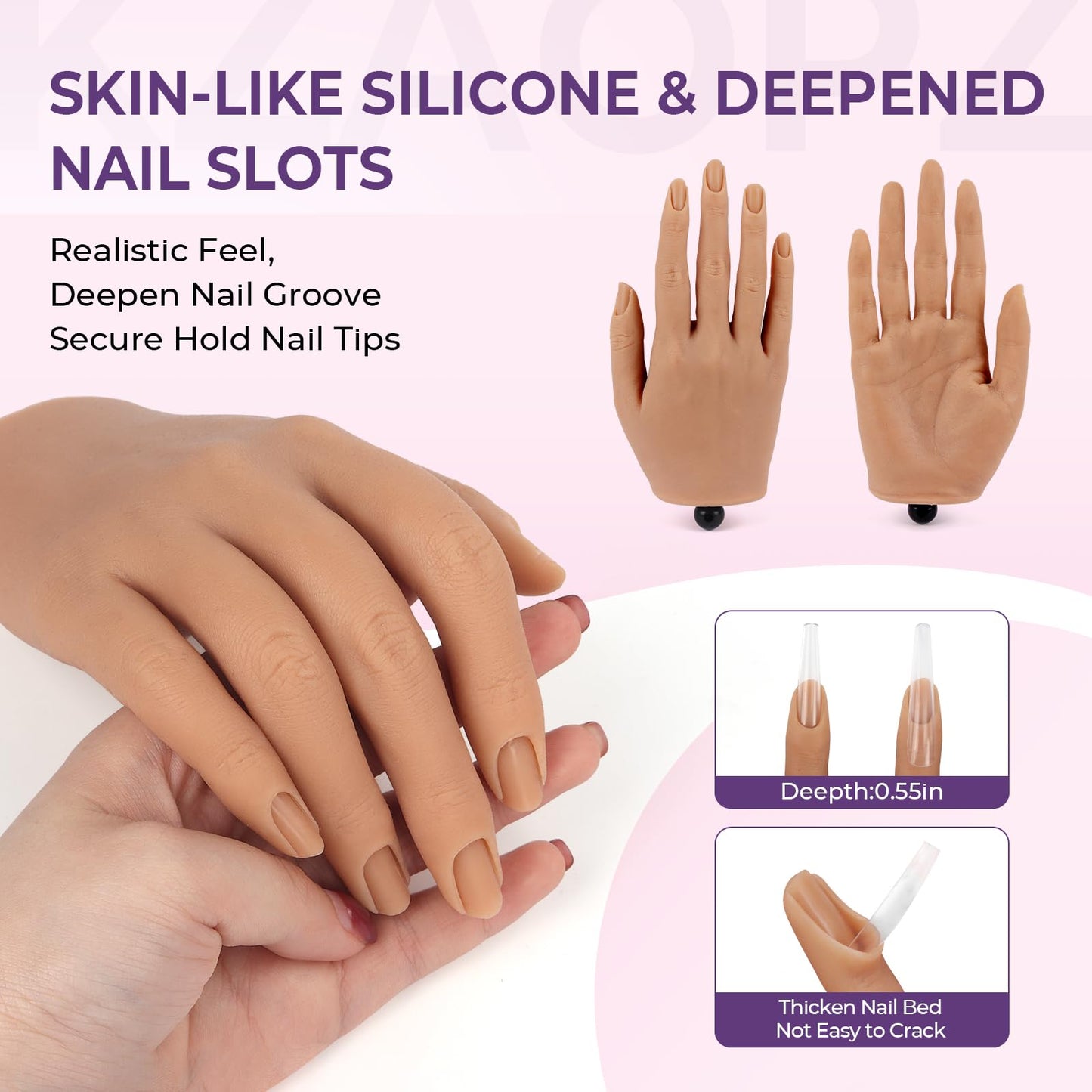 Beginners Practice Hand for Acrylic Nails: Realistic Silicone Nail Hand Practice with Flexible Fingers - Fake Training Hand Mannequin Hand for Nail Techs
