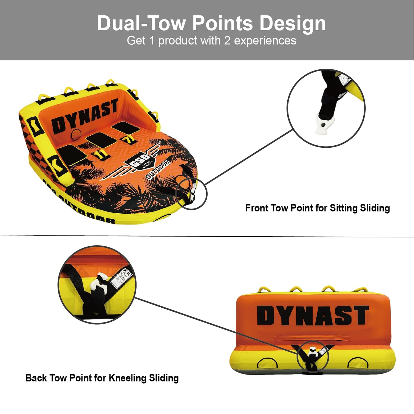 GSO Dynast 3 Person Inflatable Towable Tube for Boating