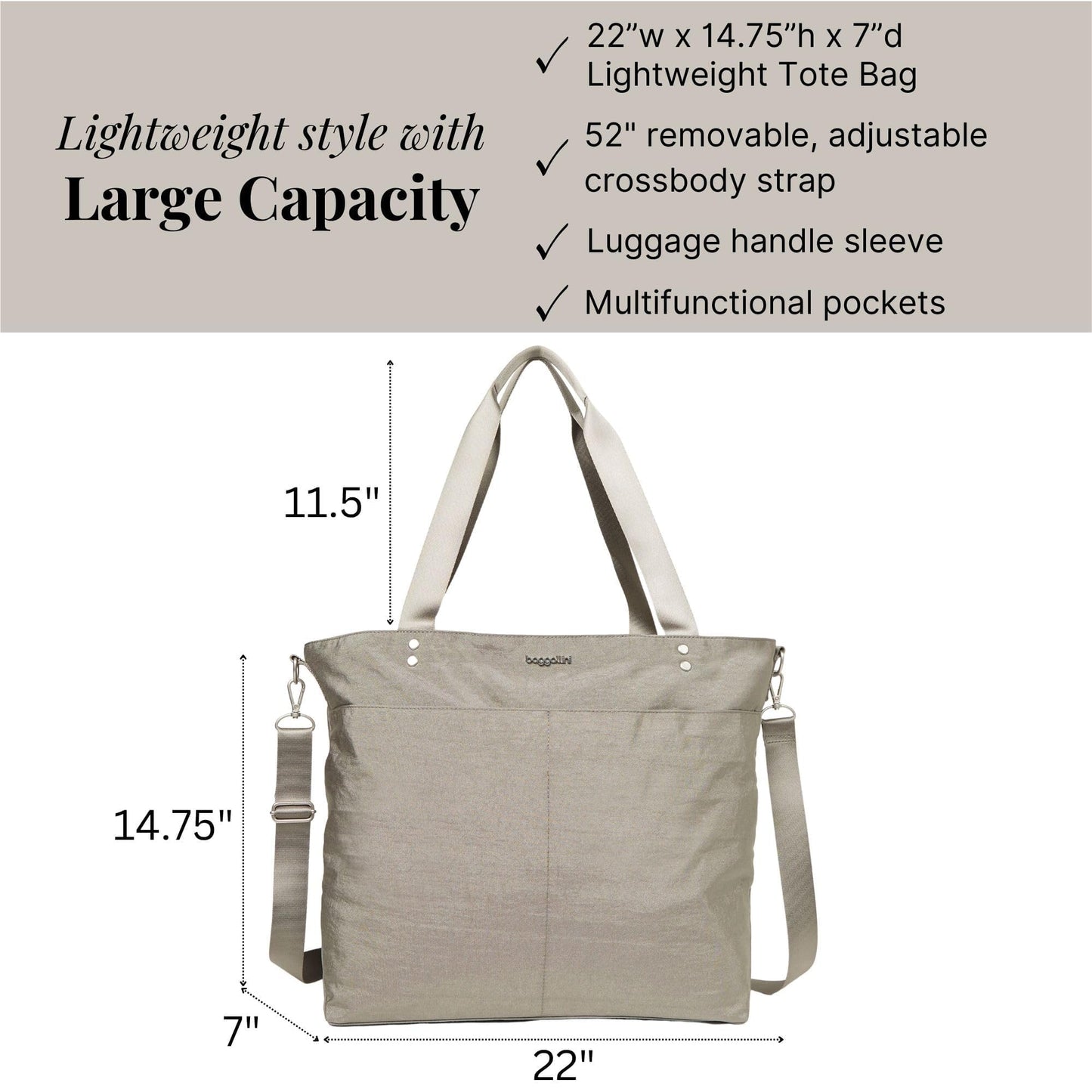 Large Carryall Tote Bag for Women - Lightweight Nylon Zipper Top Weekender Travel Beach Bag Personal Item w/Luggage Sleeve