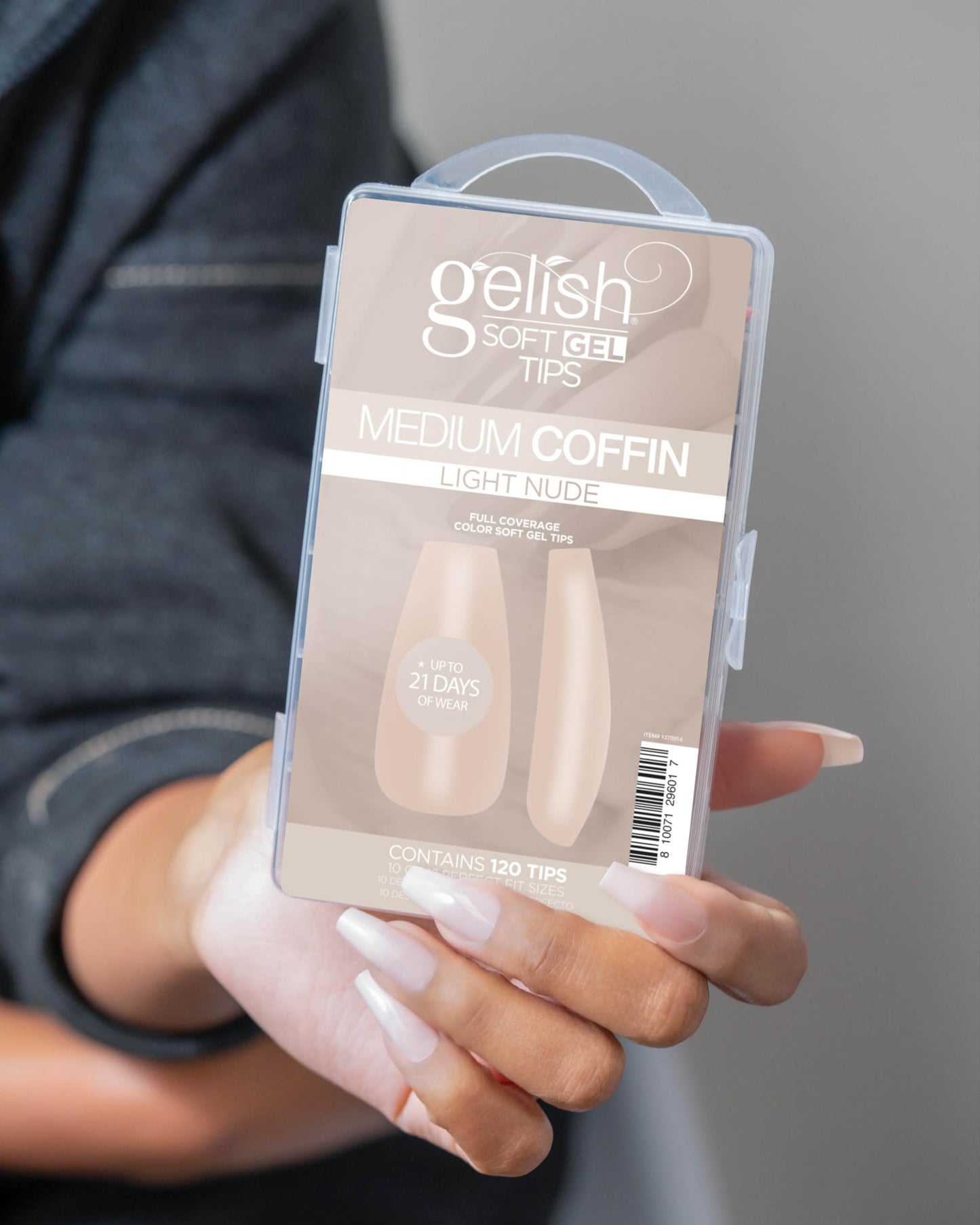 Gelish Nude Soft Gel™ Tips, Professional Quality Press on Nails Extension for Strong, Long-Lasting Manicures, Easy Application, Natural Look, (Light Nude Medium Coffin, 120 Count)