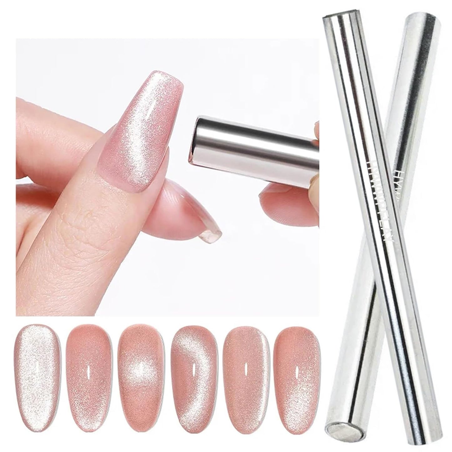 HYWWPFLAY 5 Pieces Cat Eye Nail Magnet Cat Eye Magnet for Nails Magnetic Gel Polish Magnetic Magnets Wood Cat Eye Nail Polish Magnet Stick Nails Design Tools for DIY Home, Salon, Studio