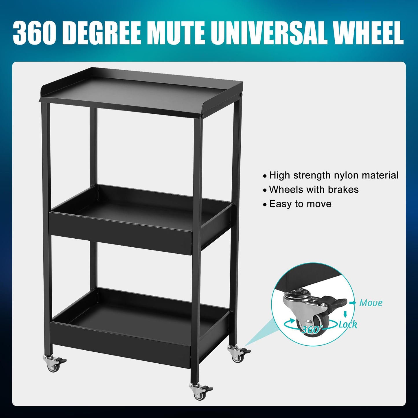 Poarmeey 3-Tier Tattoo Trolley Holder Stand with Tray and Tool Storage Platform Rolling Cart on Wheels for Tattoo Salon Spa Clinics Office Home Use