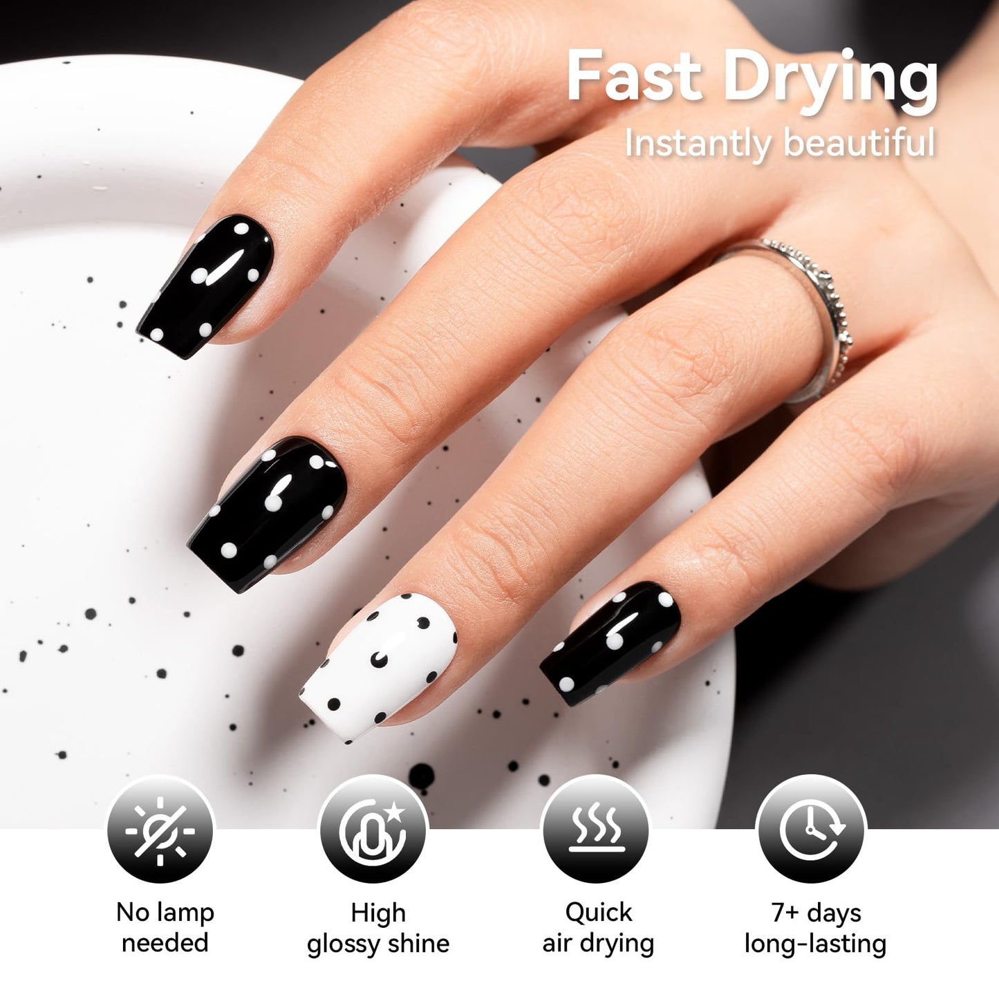 Nailshion Nail Polish Set 6 Colors Black White Silver Gray Sparkle Cat Eye Glitter Shimmer Nail Polish Kit with Magnet, Quick Air Dry Non Gel, Nail Art DIY Home Travel Manicure Gift for Women Girls