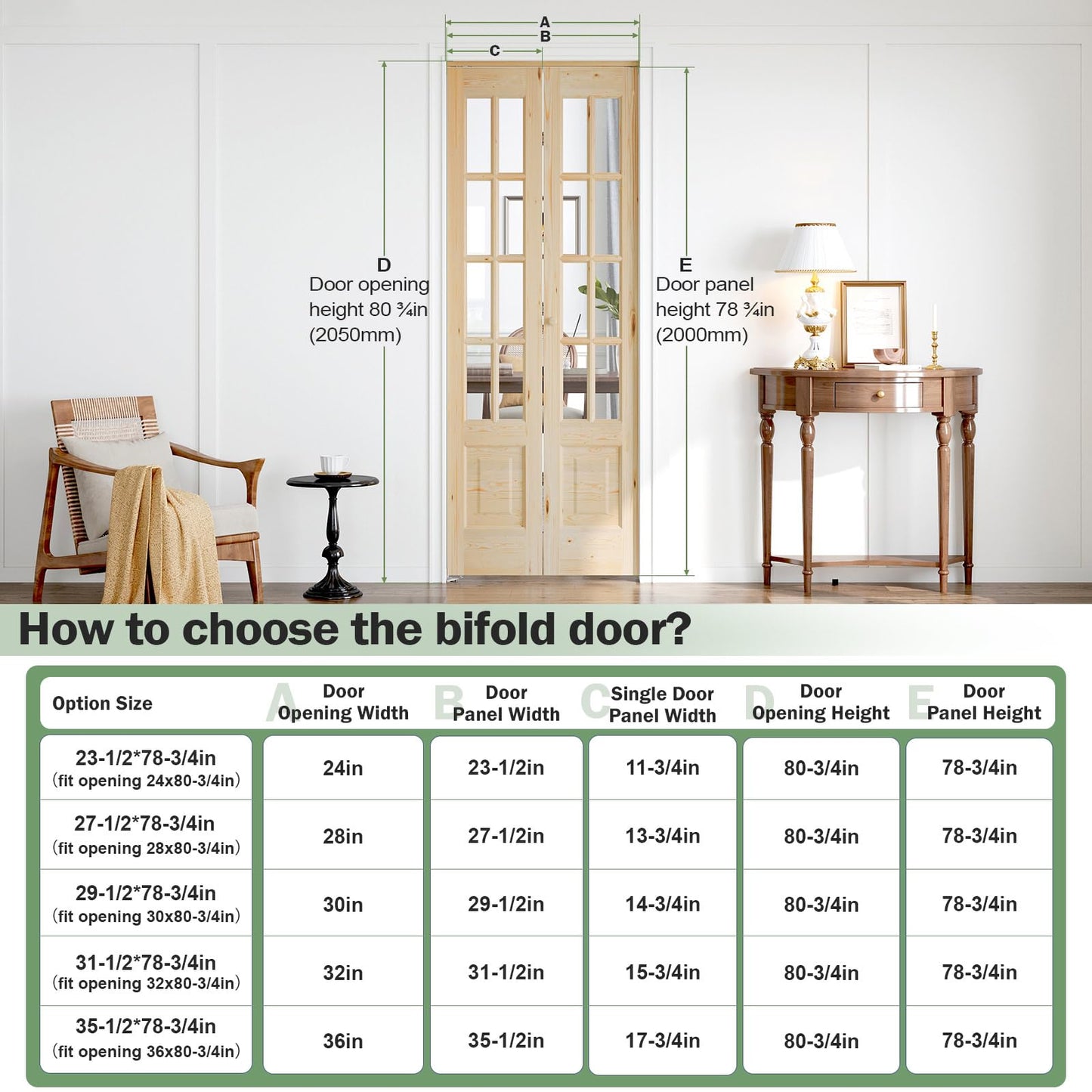 Roymelo Bifold Doors for 32"×80" Opening, Clear Glass French Interior Folding Barn Door with Concealed Hardware Kit Included, Spruce Wood Support DIY Dyeing, Preassembled Door, Save Space
