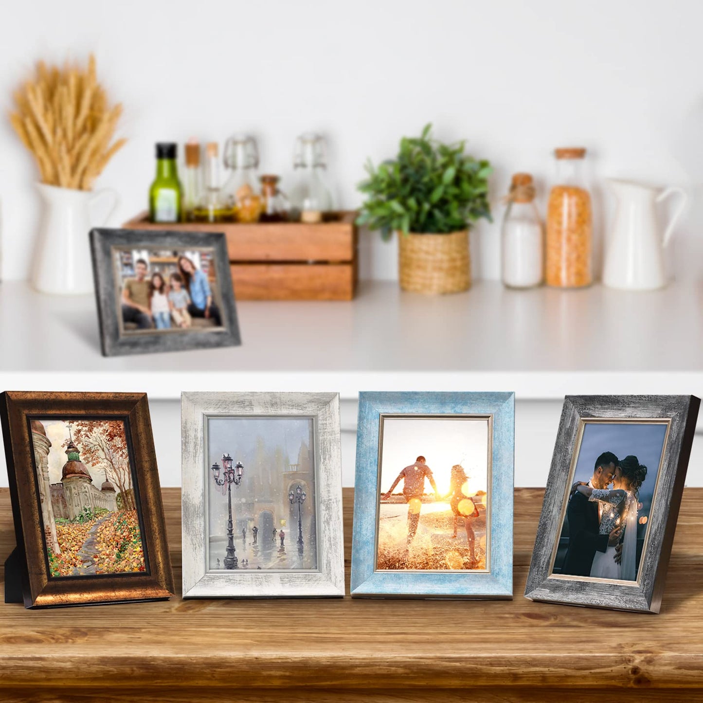 XUANLUO 4x6 Picture Frames Set of 4 Rustic Retro Photo Frame with HD Plastic Cover for Wall Mount and Tabletop Display Family Friends Wedding Gift