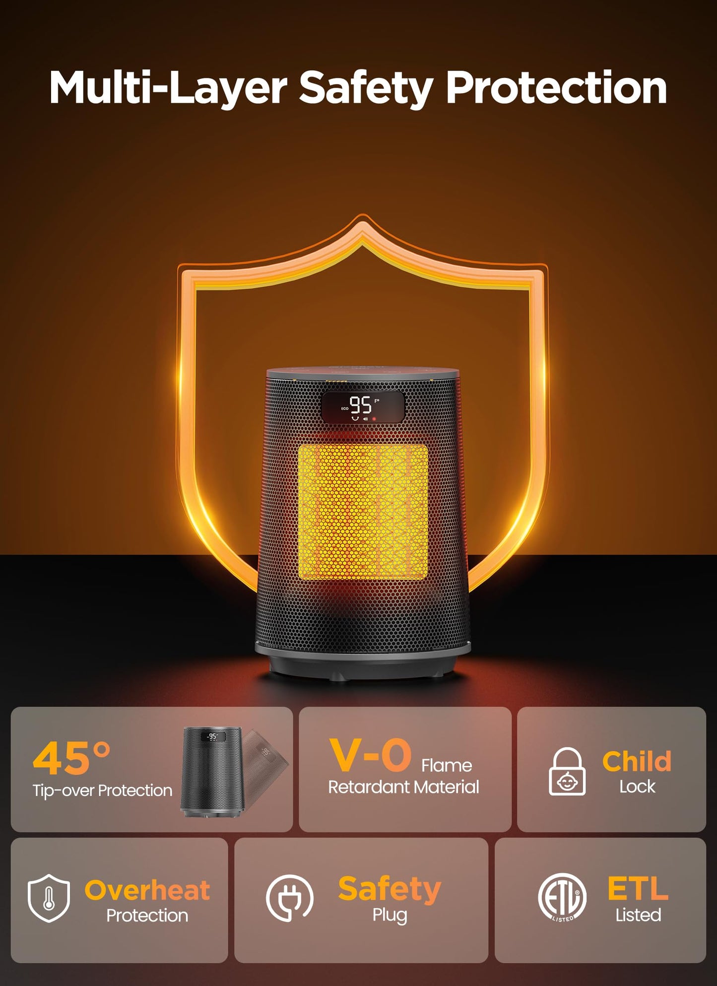GiveBest Space Heater, Electric Portable Heaters for Indoor Use with Thermostat and Remote, 70°Oscillation, Digital Display, 12H Timer, 1500W PTC Ceramic Fast Safety Heat for Office Bedroom Home, Grey
