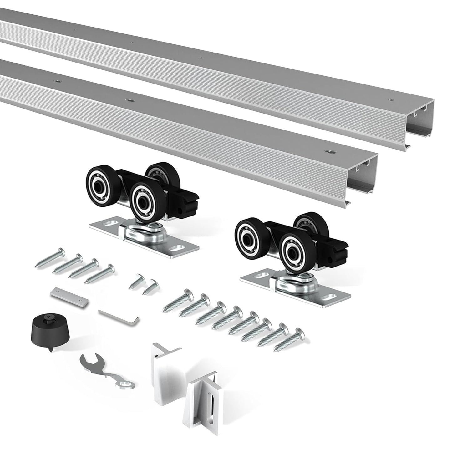 BarnBase 5FT Pocket Door Track Kit, Spliced Aluminum Pocket Door Hardware 56.7", Suitable for Door Width 24"-30", Slide Quietly and Smoothly, Easy to Install