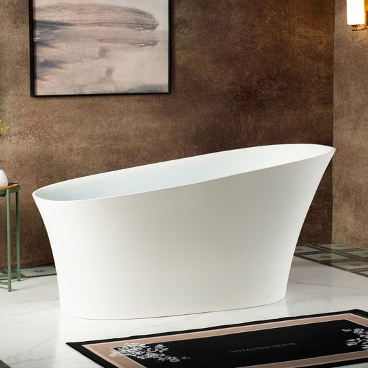 WOODBRIDGE 59 in. x 29.5 in. Stone Resin Luxury Contemporary Solid Surface Freestanding Bathtub in Matte White