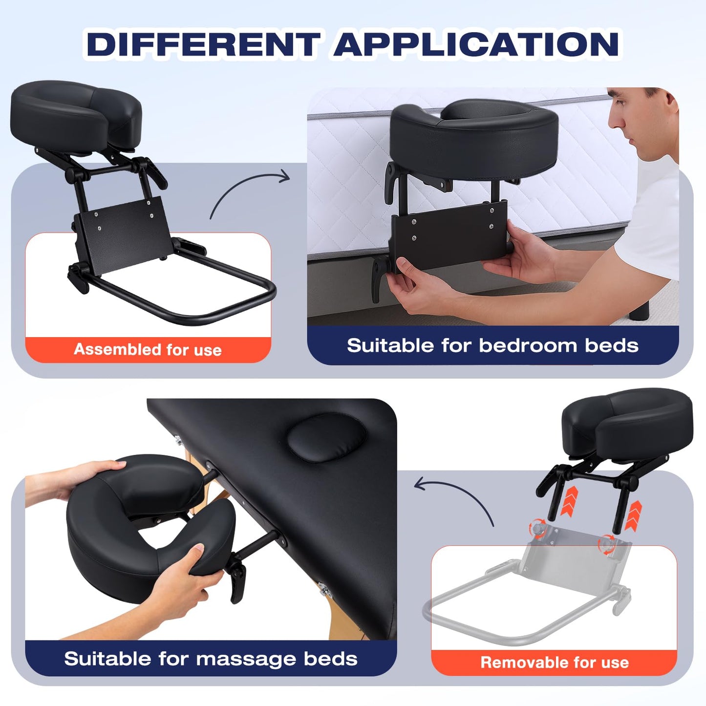 Home Mattress Top Massage Kit, Universal Massage Headrest for Bed, Adjustable Height up to 14.5", Deluxe Face Cradle Face Down Pillow, Home SPA Face Cushion Support Bracket with Portable Storage Bag