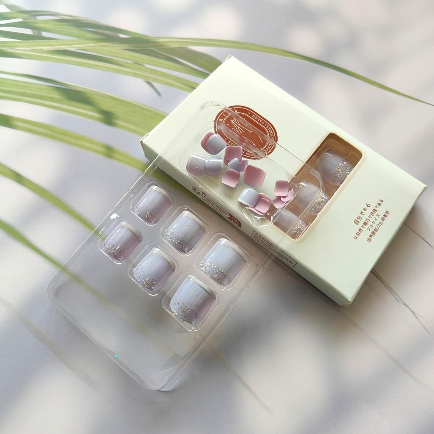 Purple Press on Toenails French Tip Fake Toe Nails Short Square False Toenails with Glitter Designs Summer Glue on Toe Nails Lavender Purple Glossy Acrylic Toenails for Coquette Women