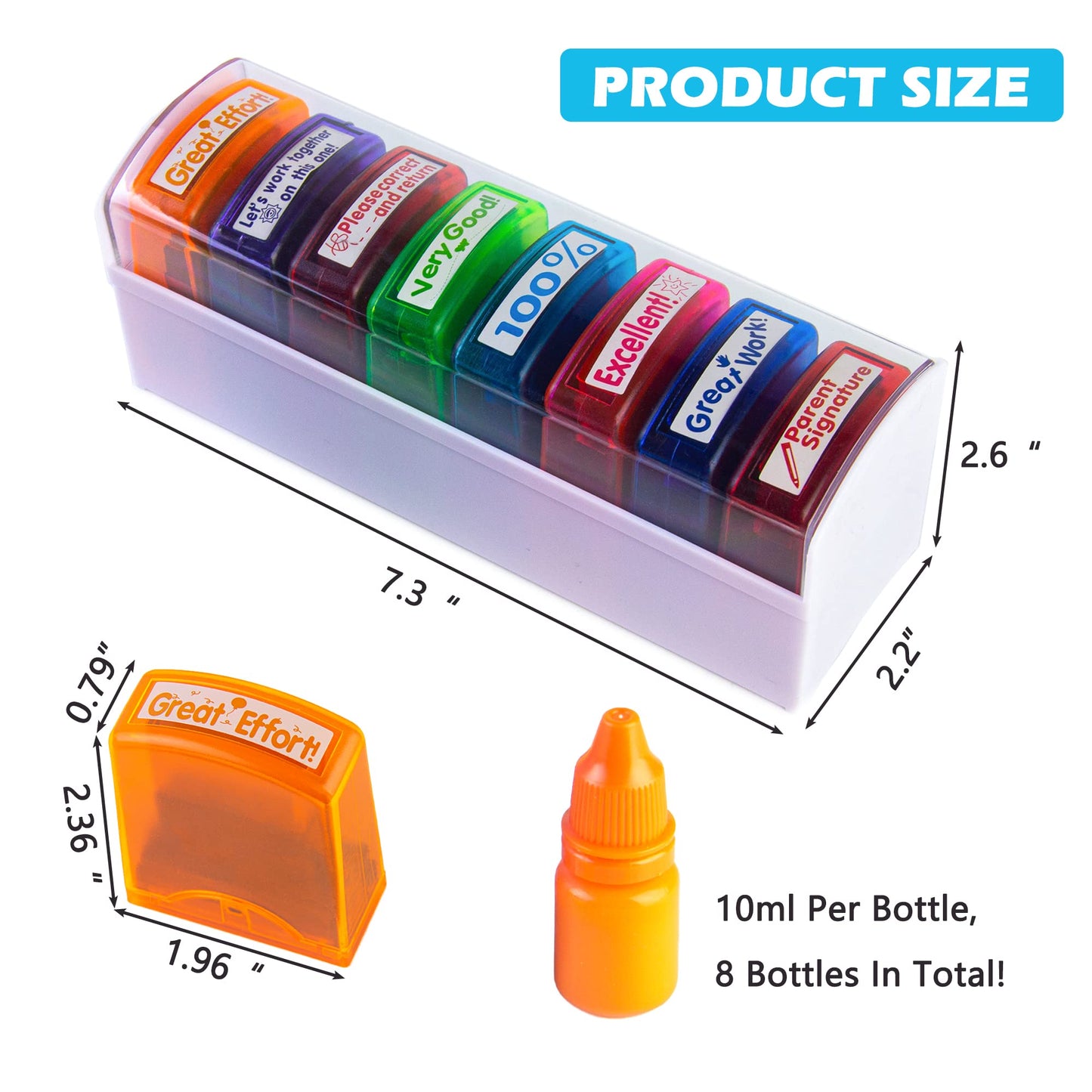 8PCS Self Inking Teacher Stamps Set in 8 Colors with Different Rewarding Comments, Teacher Stamps with Tray, Teacher Supplies for Homework Grading School Classroom Supplies