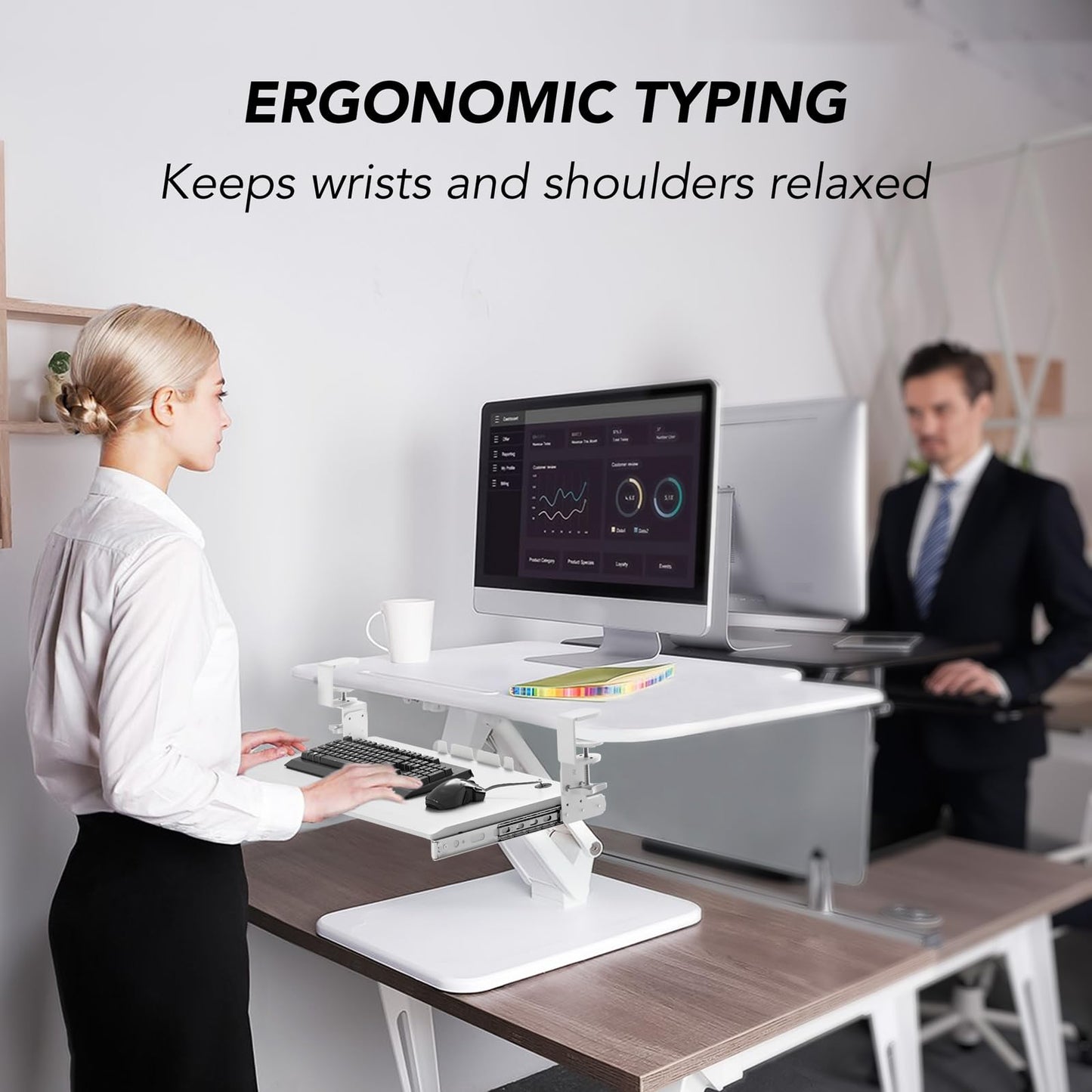 AX WABER Keyboard Tray Under Desk Pull Out with Extra Sturdy C Clamp Mount System, 27.3 (32.5 inch Including Clamps) x 11 Inch Slide-Out Platform Computer Drawer for Typing White AX01WW01