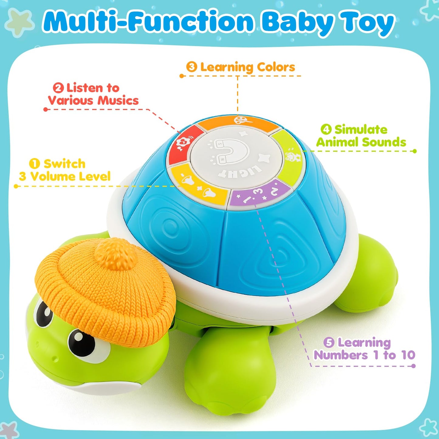 Baby Toys 6-12 Months, Musical Turtle Crawling Infant Toy Set for Tummy Time, Early Educational Learning Toys, Baby Essentials Toy, Christmas Birthday Gifts for Boy Girl 7 8 9 10 11 Month 0-1 Year Old