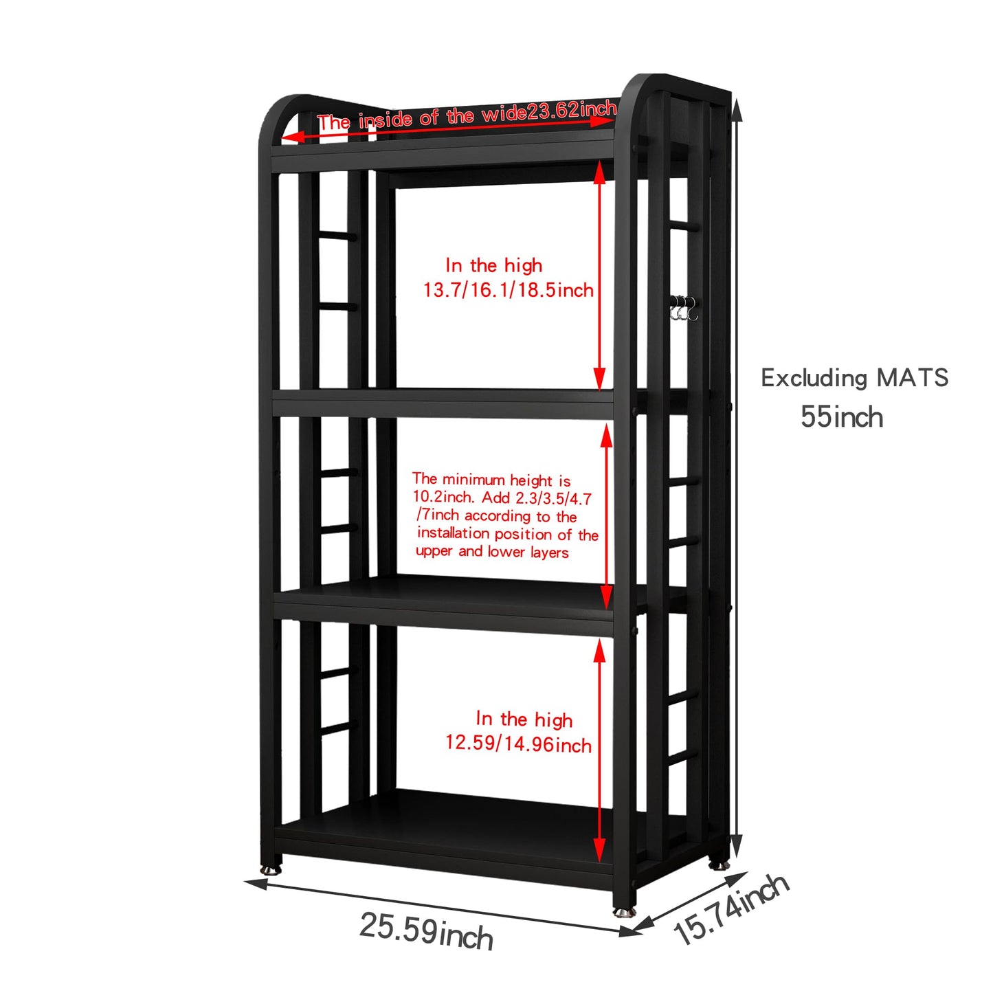 lovemanxi 4-Tier Kitchen Baker's Rack, Free Standing Microwave Oven Stand Utility Storage Shelf Island Coffee Bar for Living Room, Home Office (Black)
