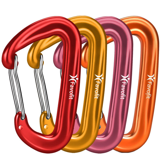12kN Heavy Duty Carabiner Clips - Favofit 4-Pack 7075 Aluminum Small Carabiners with Snag-Free Wiregate - Lightweight D Ring Keychain Clip for Hammocks Camping Hiking Dog Leash