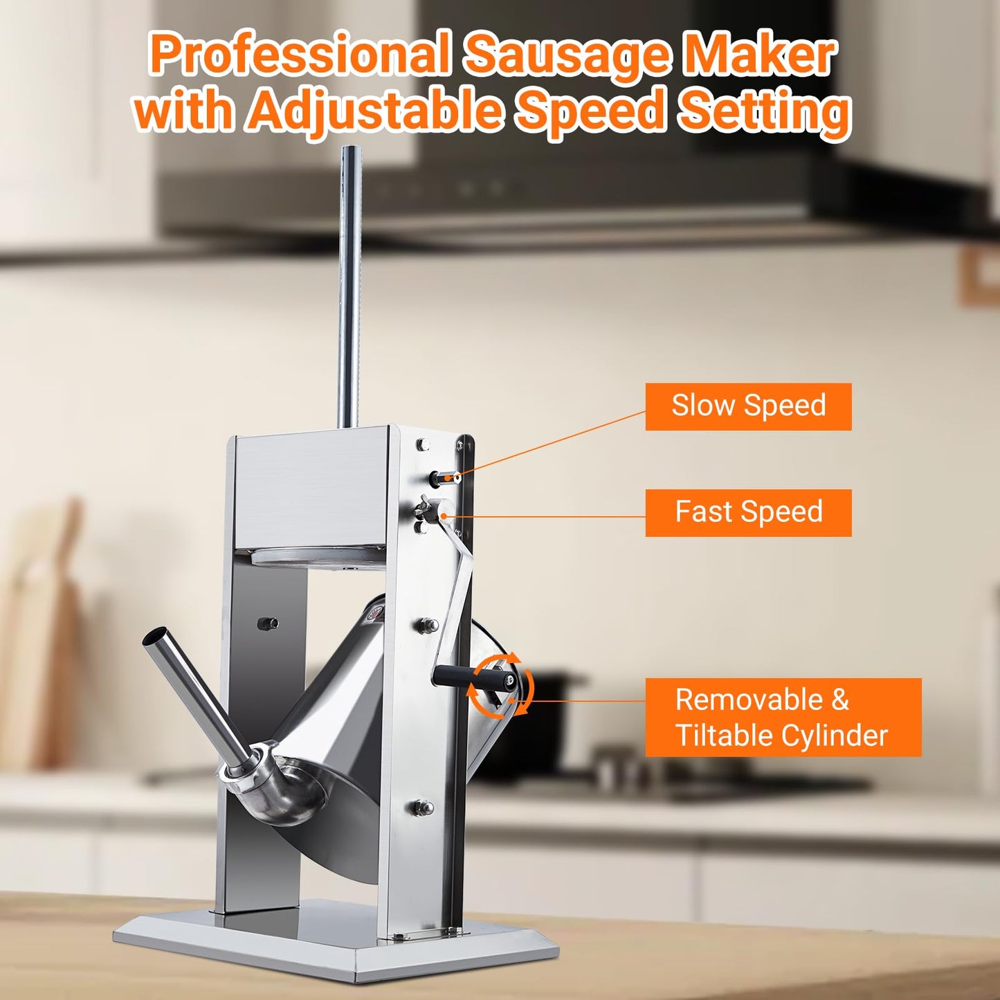Sausage Stuffer, Manual 11LBS/5L Sausage Maker Machine, Meat Stuffer with Dual Speed, Stainless Steel Heavy Duty Sausage Filler with 5 Stuffing Tubes, for Commercial and Home Use