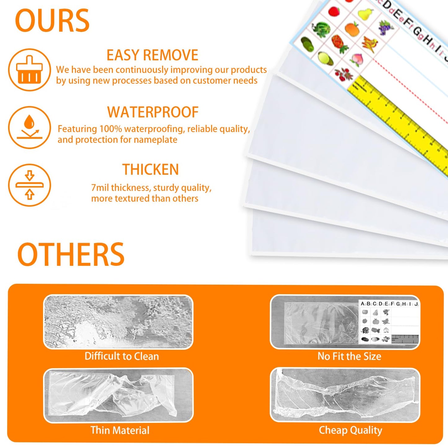40 PCS Nameplate Pocket,13.5 x 4.7 Inch Adhesive Desk Nameplates Name Tag Pocket Clear Desk Name Tag Sleeves for Classroom (Thickness:7 mils)