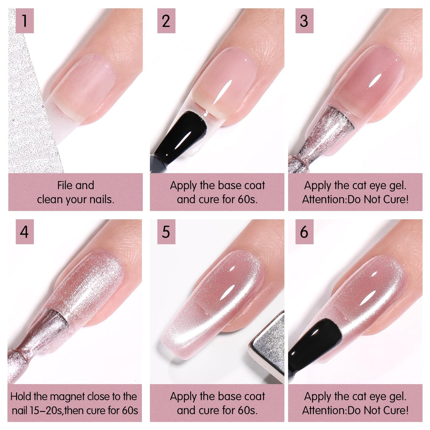 SHOYUM Jelly Pink Silver Cat Eye Gel Nail Polish Set 6 Colors with Magnet for Holographic Glitter Cat Eye, Salon Gel Manicure and Nail Art DIY at Home
