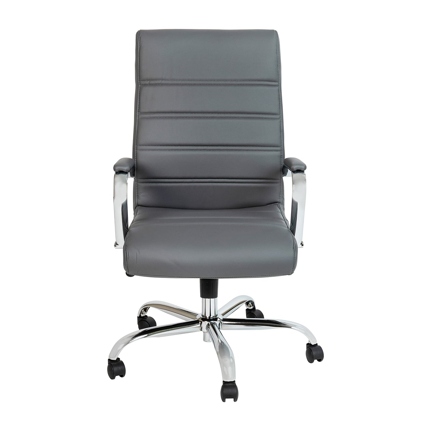 Flash Furniture Whitney High-Back Swivel LeatherSoft Desk Chair with Padded Seat and Armrests, Adjustable Height Padded Office Chair, Gray/Chrome