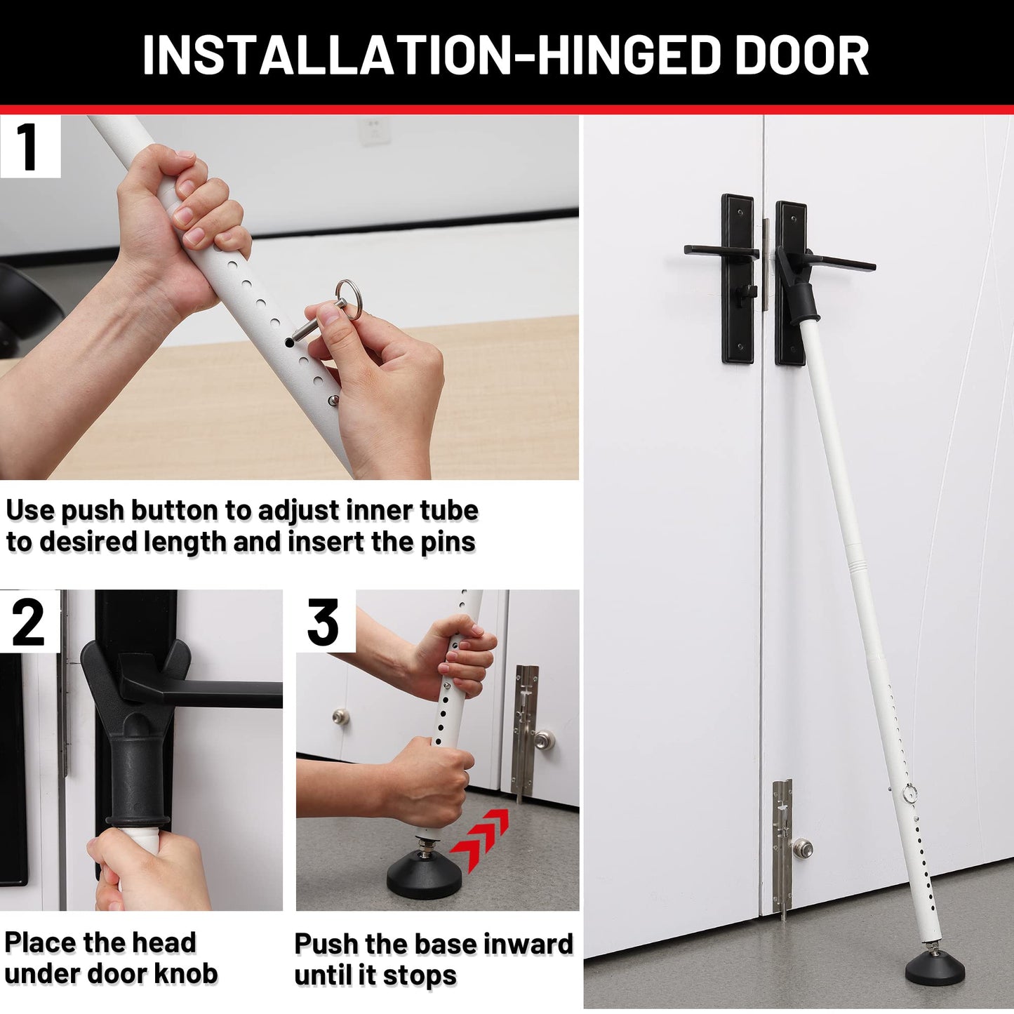 Door Stoppers Security Bar 2 Pack - Heavy Duty Door Jammer - Adjustable Sliding Door Lock Bar - Door Barricade Security Bars for Window, Front Door, Patio Door, Apartment, Home, Hotel Room