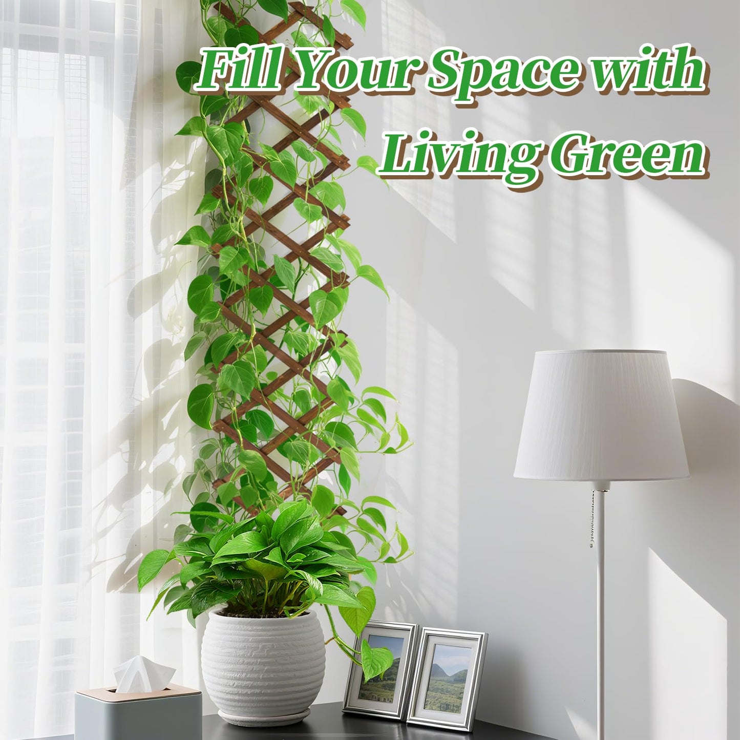 Pack of 2 Extra Thick Wooden Wall Trellis- Expandable Wall Planter Lattice Panels for Climbing Plants, Hanging Vertical Plant Support Fence Frame Outdoor Indoor for Balcony Patio Garden Room