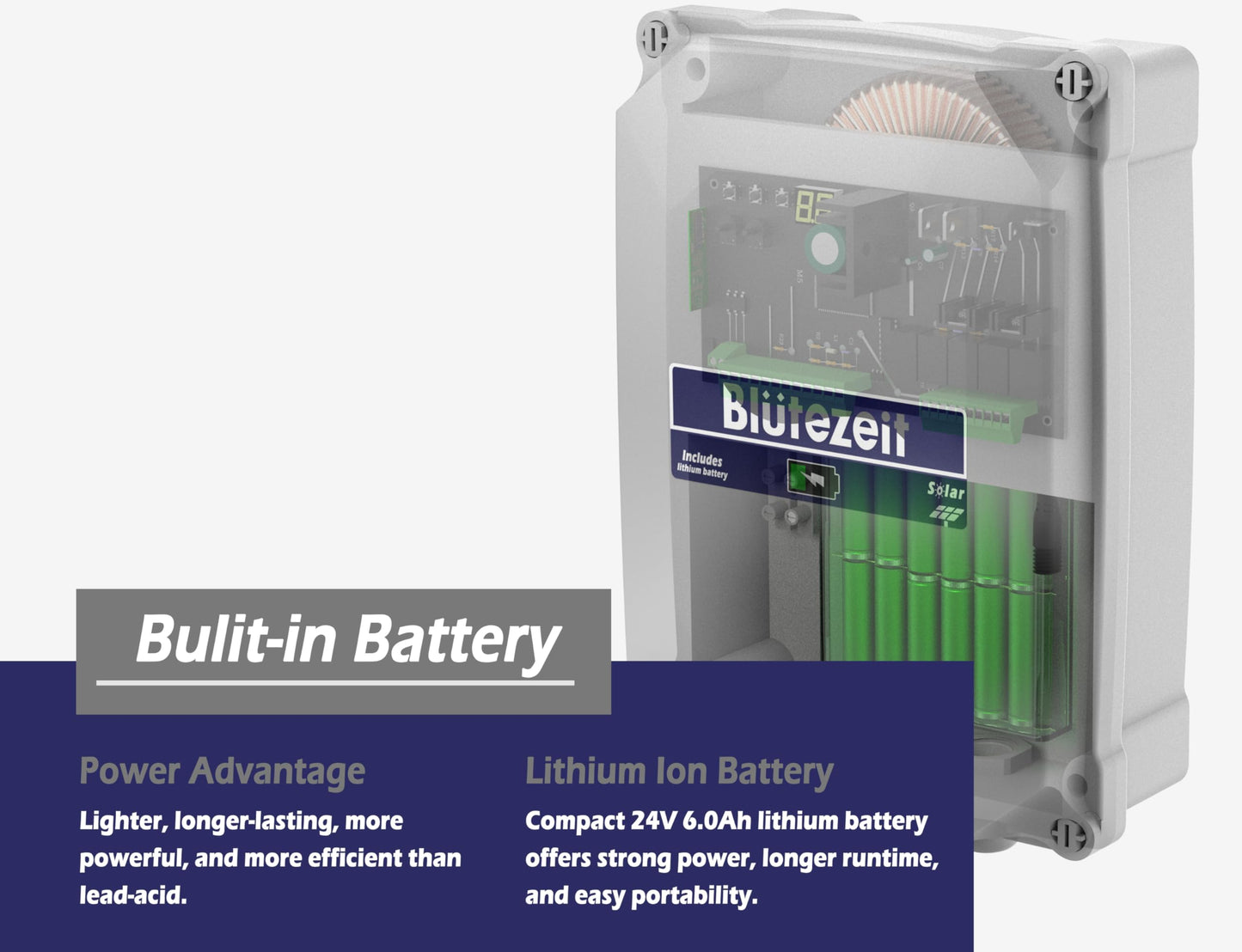 Blütezeit MS600 Solar Swing Gate Opener + Wireless Keypad Bundle – 880 lb Single-Arm Operator with Built-in 24 V Battery, 25W Solar Panel & IP54 Keypad