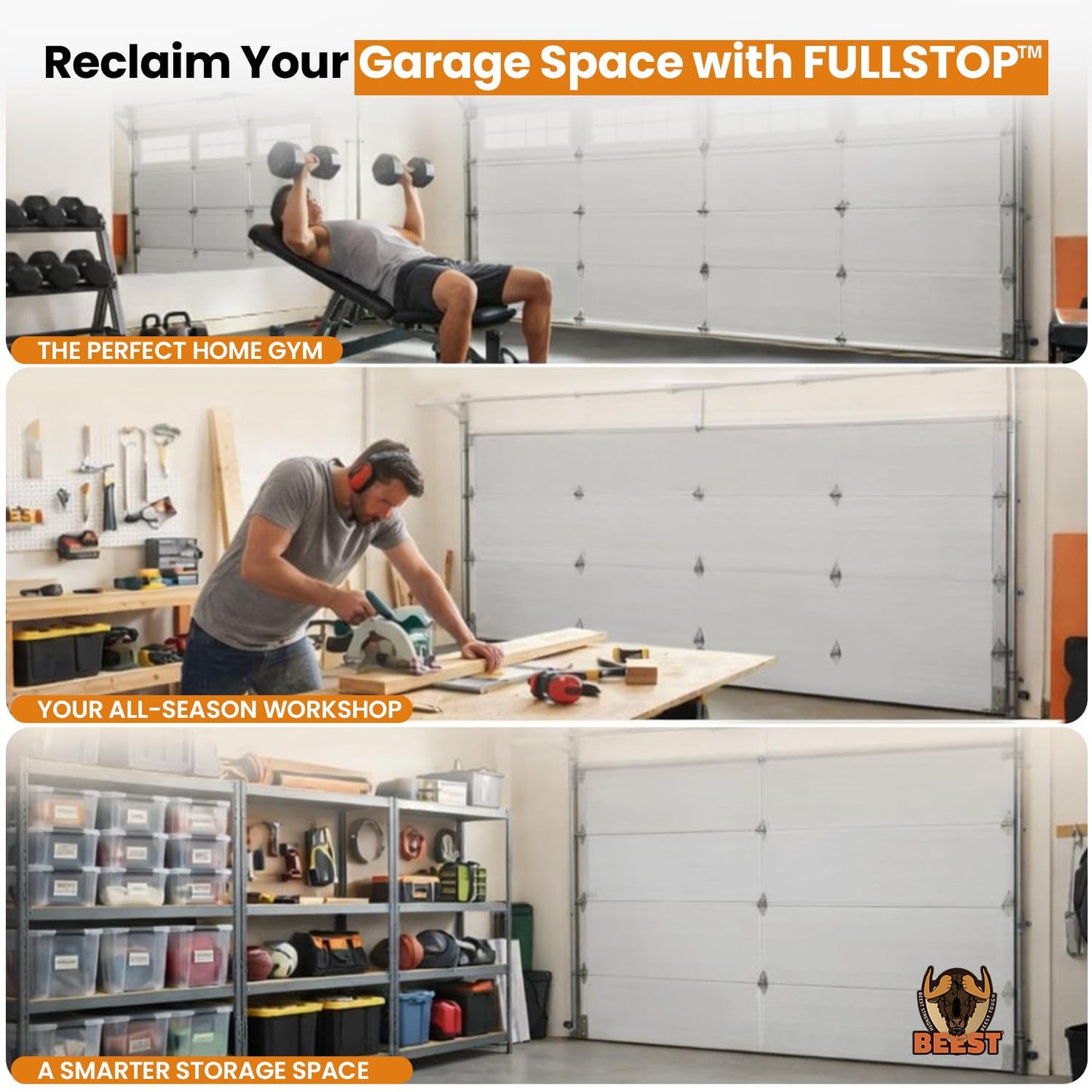 BEEST FULLSTOP Garage Door Insulation Kit - 16x7 & 16x8ft Double Garage Door Insulation Panels - 16 Pre-Cut 24x48 Foam-Core Panels w/ Tape, Cutter & Squeegee - Easy DIY For Instant Temperature Control