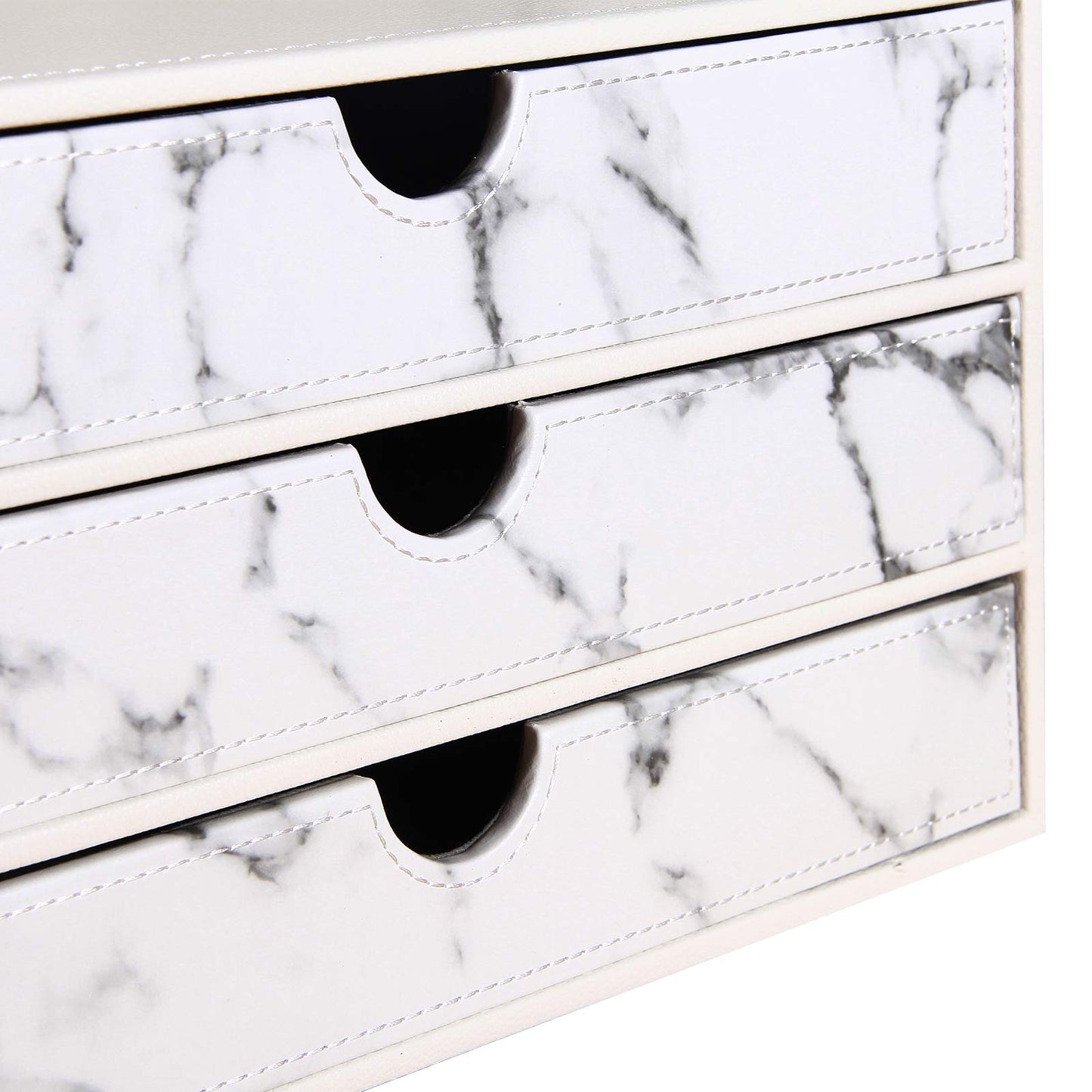 Ayunga PU Leather Desk Organizer with 3 Drawers, Executive Office Supplies Desktop Filing A4 File Cabinet/Holder, Stackable Storage Box for Jewelry/Bill/Paper/Documents/Makeup Home Decor Accessories