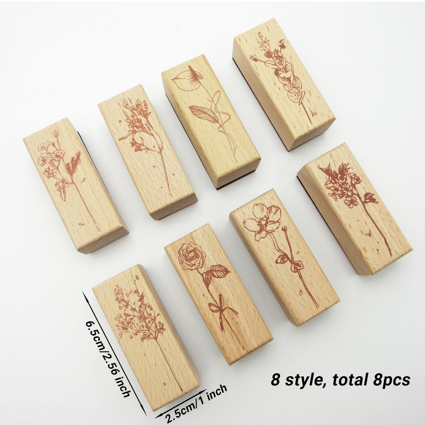 Yooqferno 8Pcs Wooden Rubber Stamp Flower Stamp Set Decorative Wood Stamp Plant Floral Set for Crafting Tool Scrapbooking Card Making Journaling Letters Diary Planner Painting