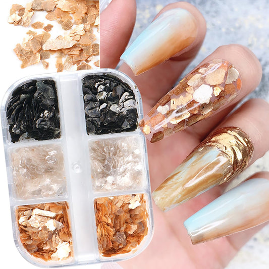 Mica Marble Nail Art Flakes, Autumn Winter Holographic Japanese Style 3D Nail Glitter Sequins Design Marble Nail Slices Acrylic Nails Supplies for Women Manicure Charms Decorations Resin Nail Art Tips