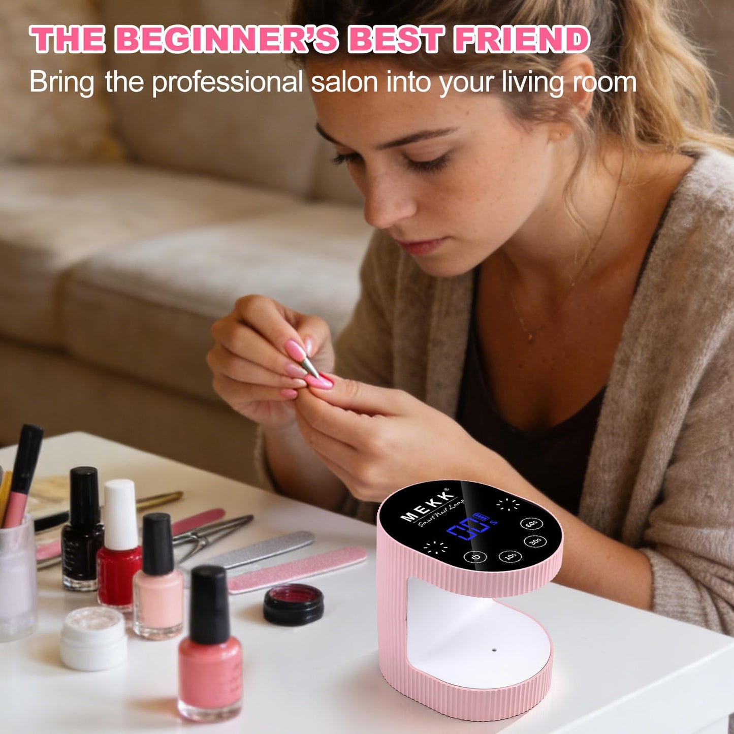 MEKK Cordless Mini UV Light for Gel Nails - 24W Rechargeable Mini UV LED Nail Lamp with Touch Control & Auto Sensor,Small Flash Cure Lamp,4 Timers,Portable Nail Light for Tavel & Home Use-Light Pink