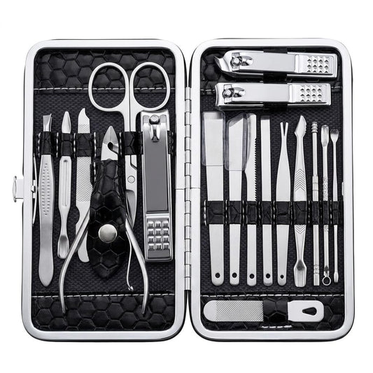 Jaws Podiatry Nail Clippers Set, 18-in-1 Manicure Pedicure Kit - Durable Stainless Steel, Cuts Thick Nails Easily, Lightweight for Travel, Gift-Ready Luxury Case, Silver