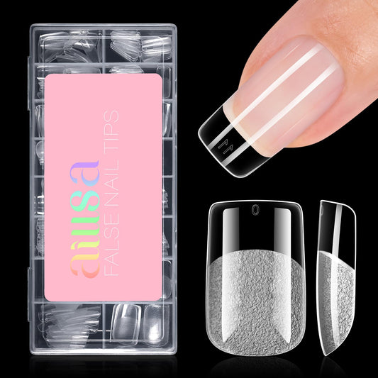 AILLSA Short Square Nail Tips - Half Matte False Nail Tips 15 Sizes 120pcs Pre-filed Nails Tips, Fake Tips Press on Nails for Home Salon Daily Nail Art