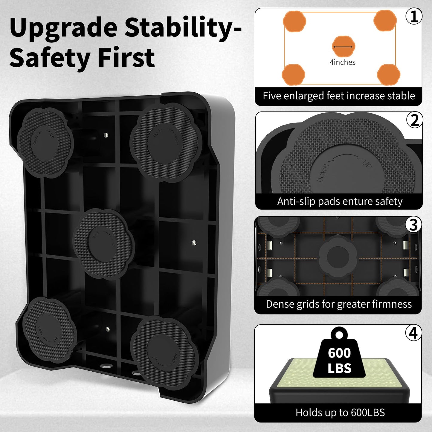 Adjustable Step Stool for Adults, Noctilucent Bed Step Stools, 660 LBS Capacity Non-Slip Safety Step Platform Indoor and Outdoor for Seniors and Kids, Wide Step Stools Elderly Assistance at Night