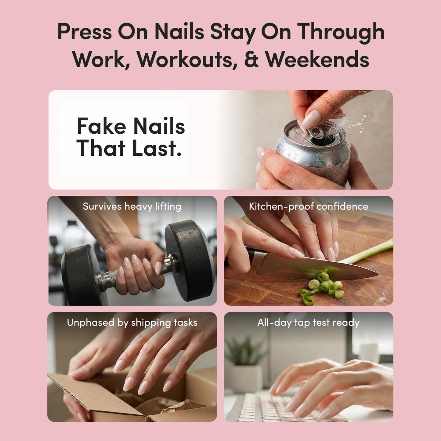 Glamnetic Press On Nails - Short Oval Fake Nails with Abstract White French Tips, Glossy Finish | Salon Quality Vacation Nails | French Muse | 15 Sizes - 30 Nail Kit with Glue